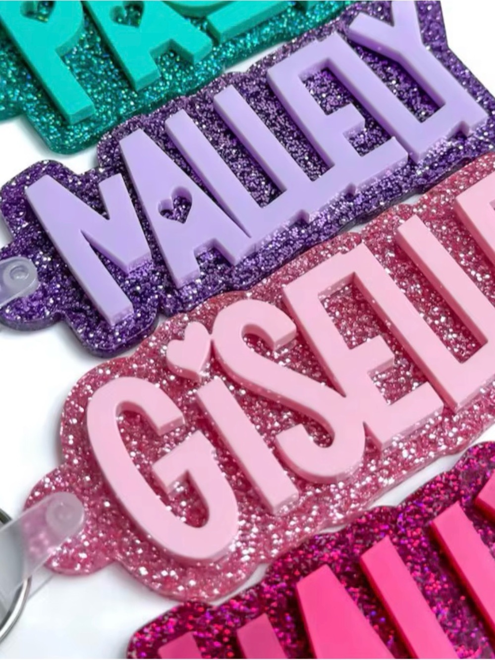 Personalized Glitter Name Keychains - Pink & Purple